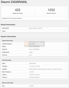 redmi note 12 geekbench 4g