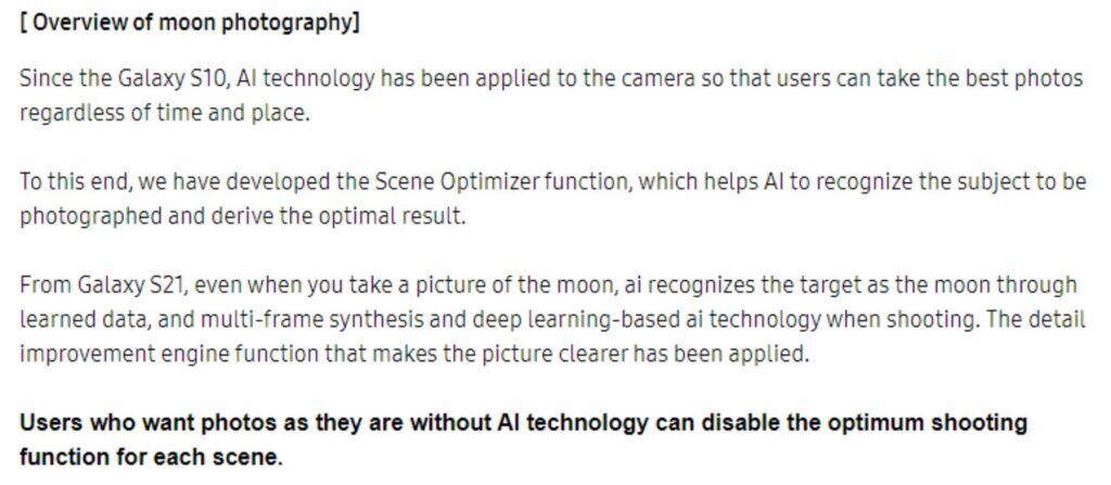 Samsung fake fotografie Měsíc kauza oficiální vysvětlení AI Optimalizátor scény