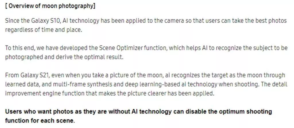 Samsung fake fotografie Měsíc kauza oficiální vysvětlení AI Optimalizátor scény