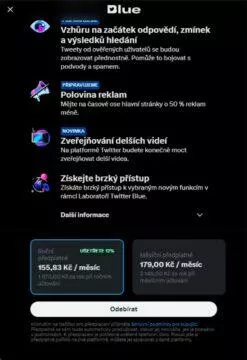 Twitter Blue ČR ceny výhody přehled funkce