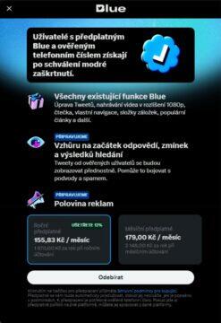 Twitter Blue ČR ceny výhody přehled předplatné