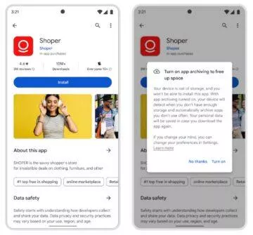 Android aplikace Google Play automatická archivace auto-archive úspora místa nabídka