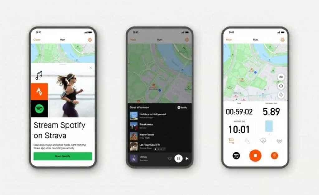 aplikace Strava Spotify přehrávač