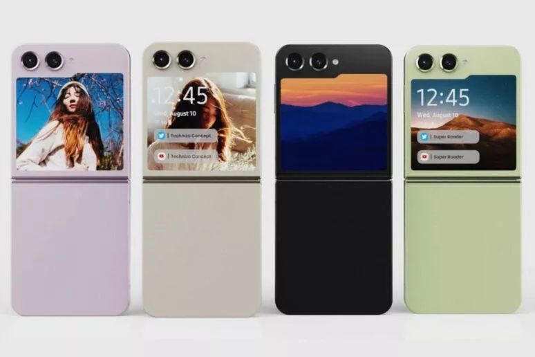 Samsung Galaxy Z Flip5 koncept render vnější displej větší Samsung Galaxy Z Flip5 koncept render vnější displej větší