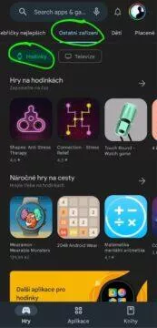 Wear OS hodinky Google Play aplikace hry nová nabídka Ostatní zařízení