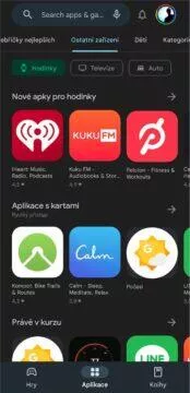 Wear OS hodinky Google Play aplikace hry nová nabídka Ostatní zařízení aplikace
