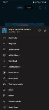 YouTube Music časovač timer ukázka menu