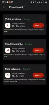 Z-BOX podání Zásilkovna Android aplikace 4 výběr schránky