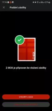 Z-BOX podání Zásilkovna Android aplikace 5 otevřít Z-BOX