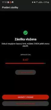 Z-BOX podání Zásilkovna Android aplikace 8 zásilka vložena