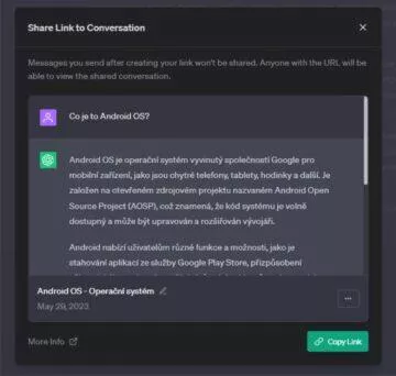 ChatGPT konverzace odkaz URL sdílení