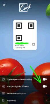 digitální účtenky aplikace návod Kaufland přepínač