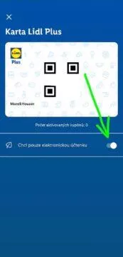 digitální účtenky aplikace návod LIDL přepínač
