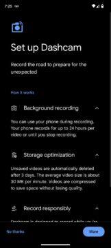 Google Android mobil telefon palubní kamera Personal Safety nastavení na pozadí
