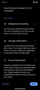 Google Android mobil telefon palubní kamera Personal Safety nastavení úložiště