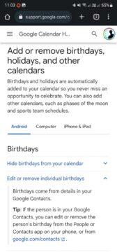 Google Kontakty narozeniny kalenedář