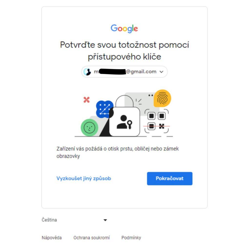Google účet Passkeys přístupové klíče přihlášení novinka ukázka