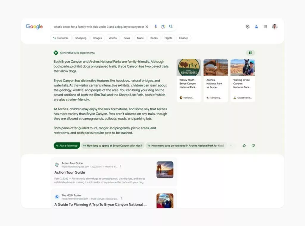 Google vyhledávání AI změny výsledky struktura vzhled Labs ukázka web Google vyhledávání AI změny výsledky struktura vzhled Labs ukázka web