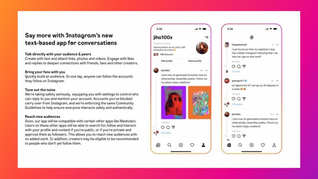 Instagram textová aplikace jako Twitter