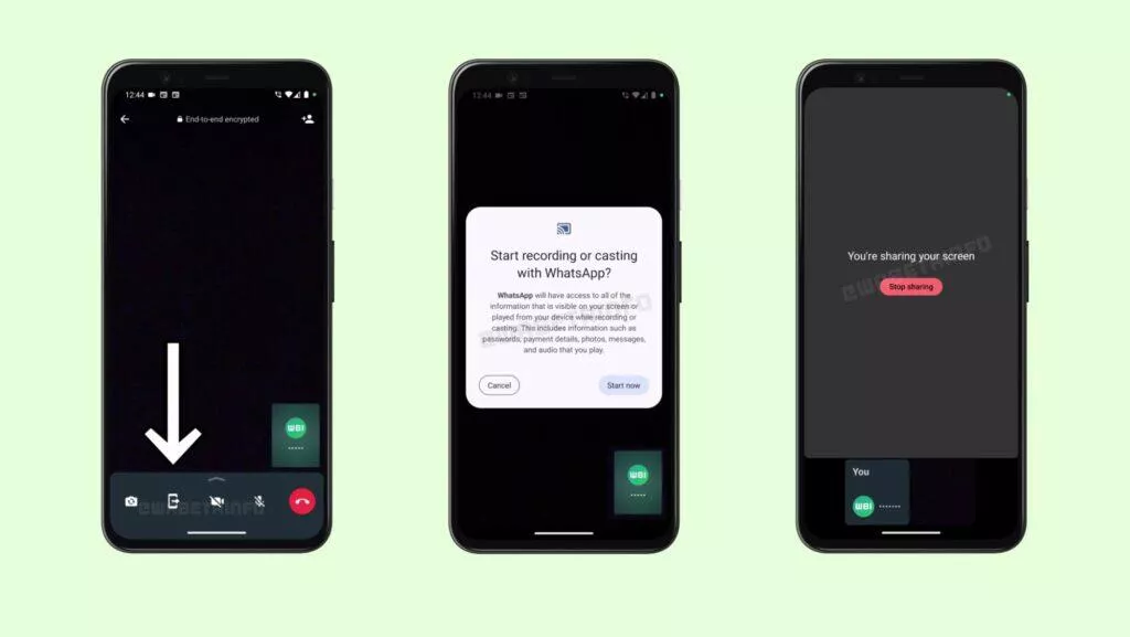 WhatsApp aplikace sdílení obrazovky beta ukázka