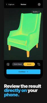Android aplikace RealityScan 3D sken 6 křeslo