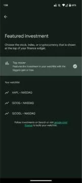Google aplikace widget finance watchlist akcie kryptoměny featured