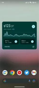 Google aplikace widget finance watchlist akcie kryptoměny ukázka