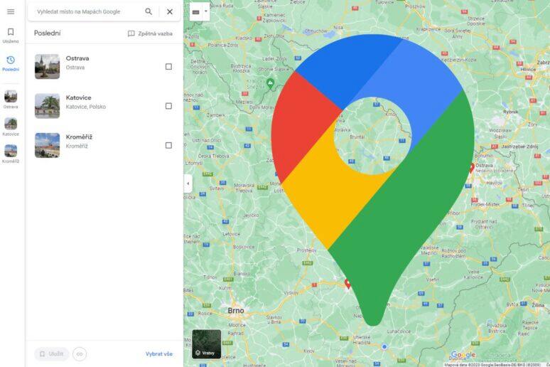 Mapy Google Maps sekce Poslední