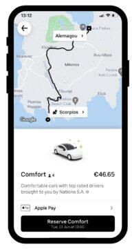 Uber Comfort aplikace