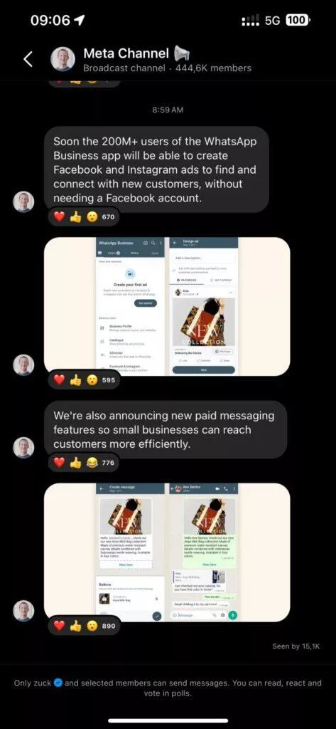 WhatsApp Business placené zprávy Zuckerberg oznámení