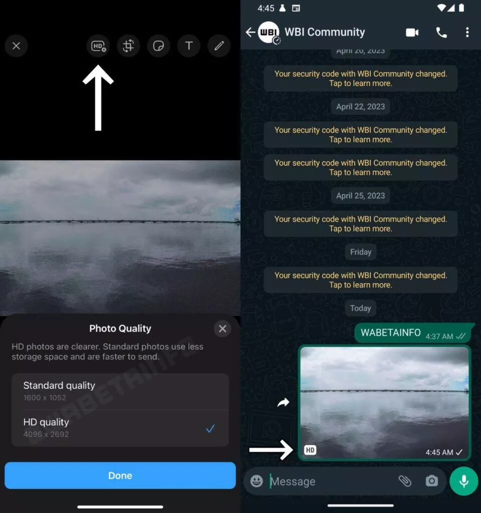 WhatsApp fotografie HD posílání beta