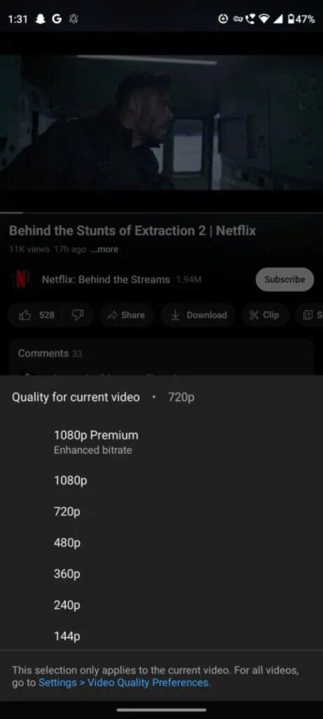 YouTube Premium 1080p Premium kvalita bitrate