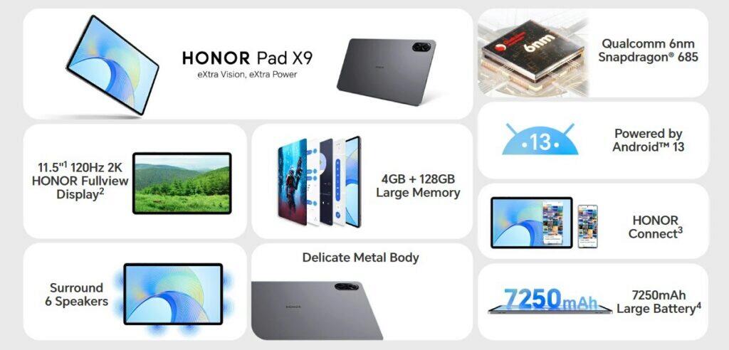 honor pad x9 specifikace