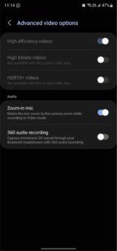 Samsung Galaxy S23 Ultra 8K bitrate omezení video natáčení nastavení vypnuto
