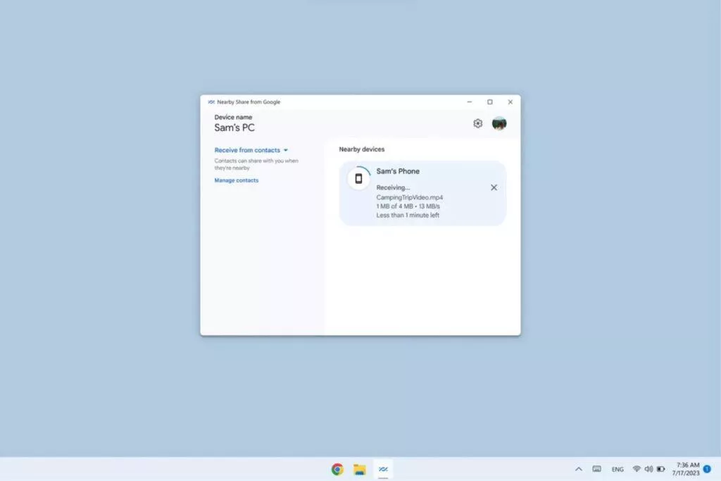 Sdílení nablízko Windows oficiálně odhadovaný čas