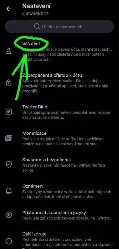 Twitter X účet smazat deaktivovat návod 3 účet
