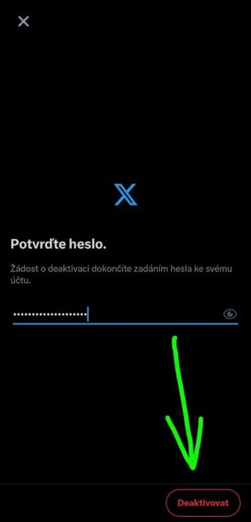 Twitter X účet smazat deaktivovat návod 6 heslo