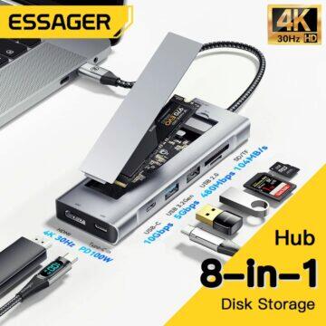 ESSAGER 8v1 USB HUB s M.2 SSD slotem