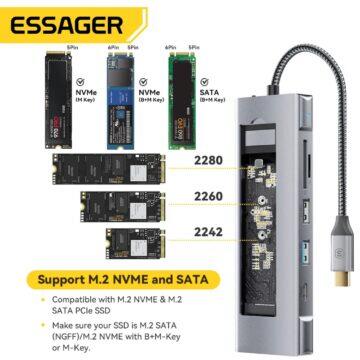 ESSAGER 8v1 USB HUB s M.2 SSD slotem disk
