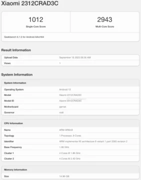 redmi note 13 pro geekbench