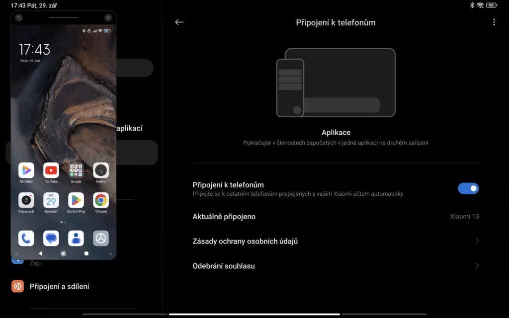 Xiaomi Pad 6 sdílení displeje Xiaomi Pad 6 sdílení displeje