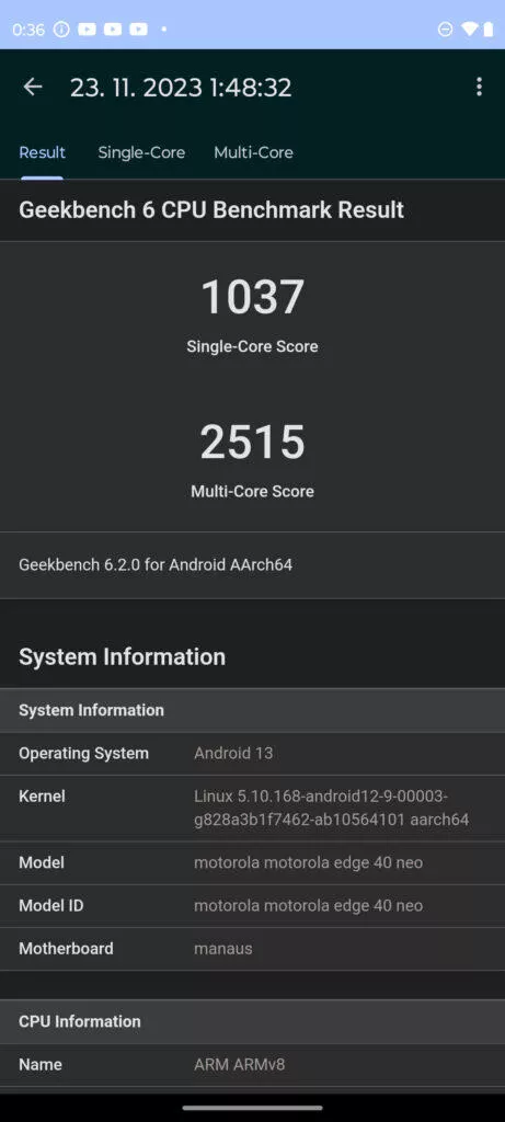 Motorola Edge 40 Neo geekbench 6
