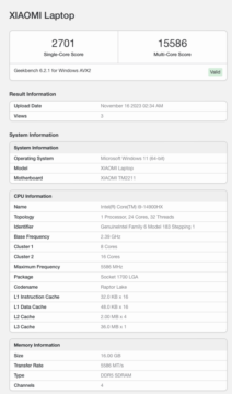 xiaomi laptop geekbench