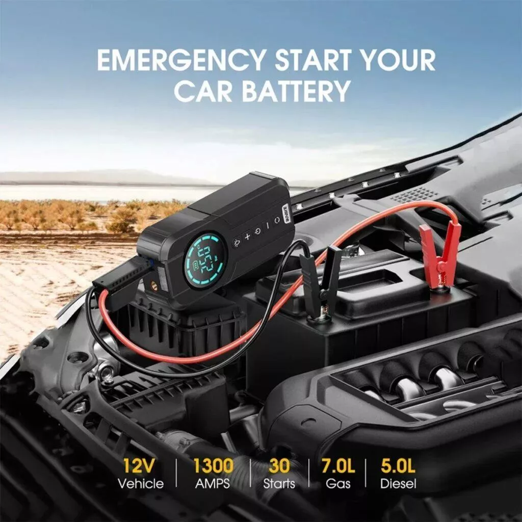 BUVAYE Car Jump Starter s kompresorem a svítilnou AliExpress