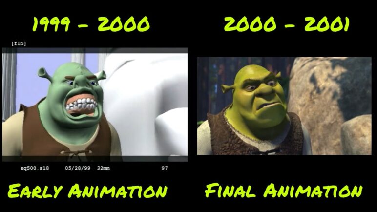Shrek (2001) Technical Goofs Early Animation and Final Animation Comparison