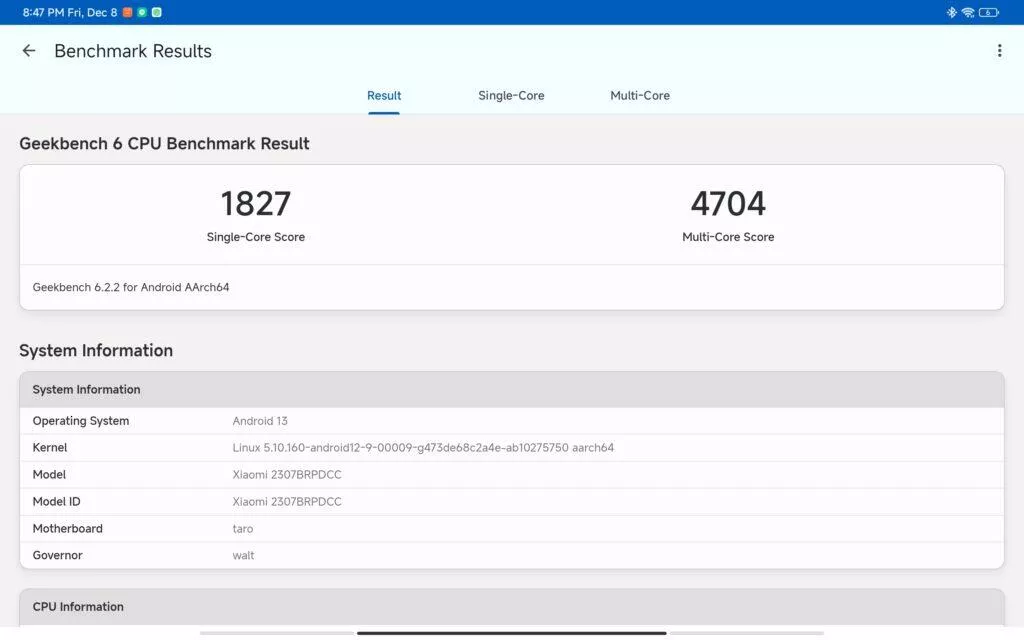xiaomi pad 6 max 14 geekbench