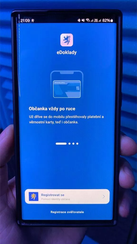 aplikace eDoklady registrace návod přihlášení občanský průkaz občanka 1 hlavní obrazovka
