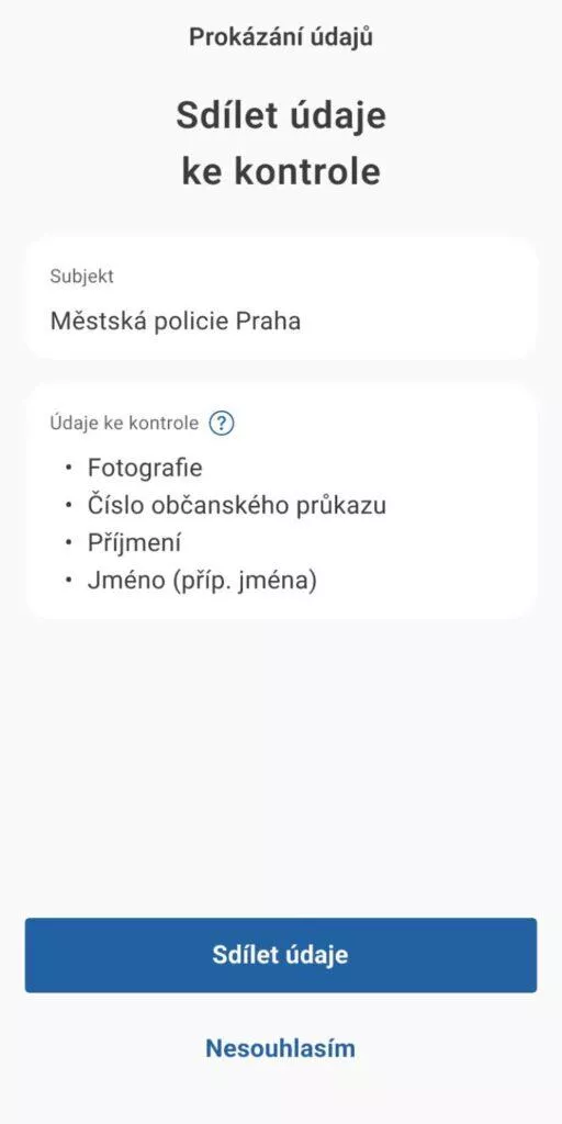 aplikace eDoklady sdílené údaje
