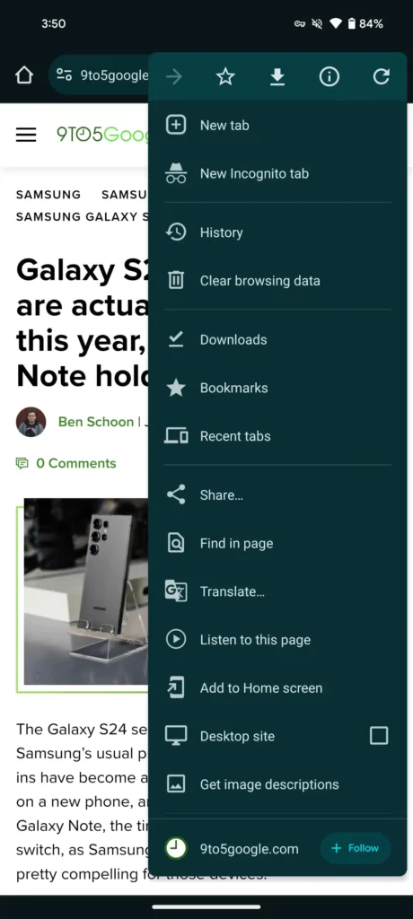 chrom android poslech stránky