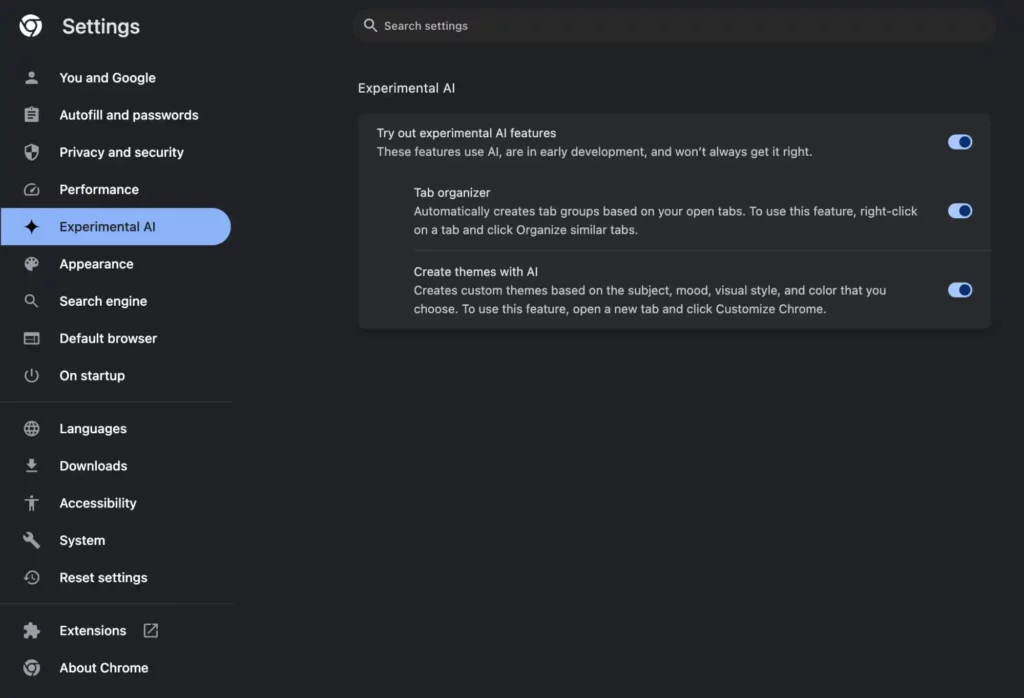 experimental ai google chrome